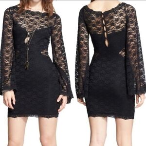 NEW Free People Lovely in Lace Bodycon Mini Dress Black